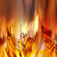 Image showing Money Burning in Flames