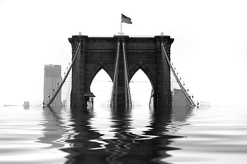 Image showing Brooklyn Bridge Flooded