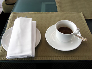 Image showing Serving coffee closeup in the lobby of a hotel 