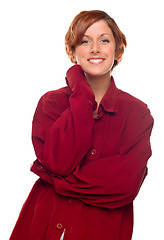 Image showing Pretty Red Haired Girl Wearing a Warm Red Corduroy Shirt