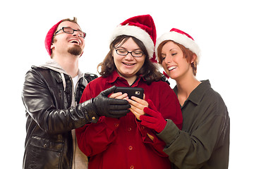 Image showing Three Friends Enjoying A Cell Phone Together