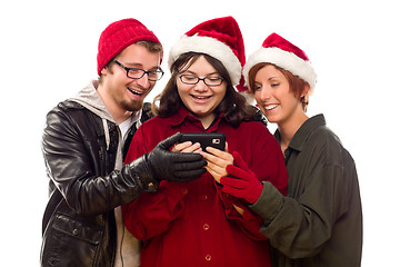 Image showing Three Friends Enjoying A Cell Phone Together