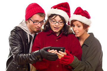 Image showing Three Friends Enjoying A Cell Phone Together