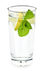 Image showing Glass of water with lemon and mint