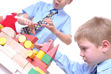 Image showing school boys playing with blocks