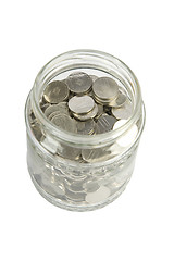 Image showing glass jar with silver coins