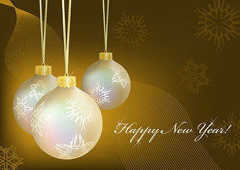 Image showing Golden christmas-balls with snowflakes