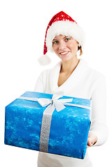 Image showing Portrait of the young woman with New Year's gifts, it is isolate