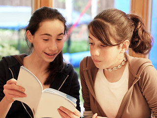 Image showing Teenage girls reading a book