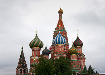 Image showing Focus on the towers of Saint Basil's Cathedral in Moscow.