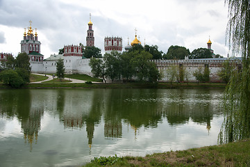 Image showing Novodevichy Convent reflects in the lake - landscape style.