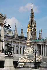 Image showing Athena Fountain and the Austrian Parliament in front, Vienna Cit