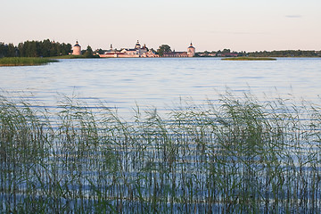 Image showing lake landscape with old Russian monastery