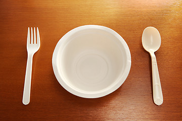 Image showing Disposable dishware table setting