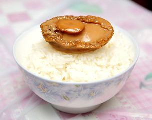 Image showing home made cooked abalone on rice