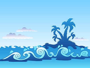 Image showing Seascape with palm island and waves