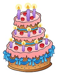 Image showing Cake with candles and ribbons