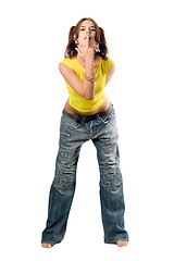 Image showing Naughty girl in wide jeans