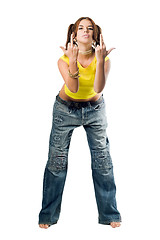 Image showing Naughty girl in wide jeans