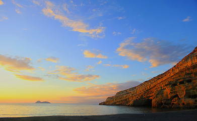 Image showing Matala beach sunset