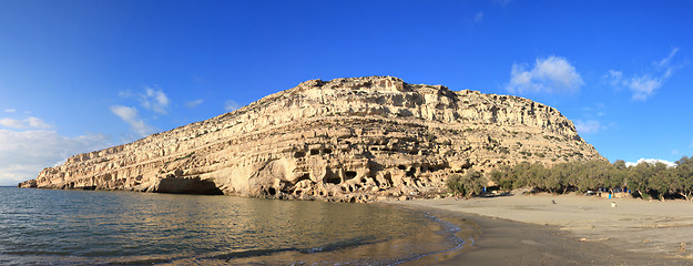 Image showing Matala cliffs afternoon panorama