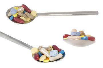 Image showing three point of view from teaspoon with pills