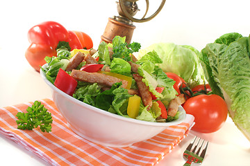 Image showing Mixed salad with strips of turkey