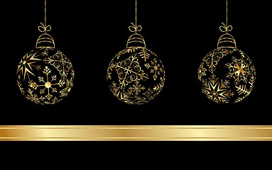 Image showing set Christmas balls made from golden snowflakes