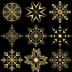 Image showing set large gold snowflakes