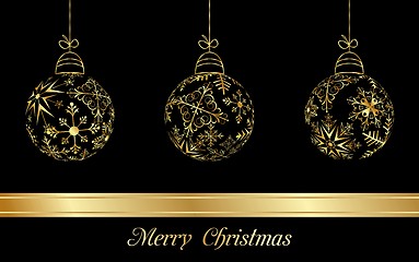 Image showing set Christmas balls made from golden snowflakes