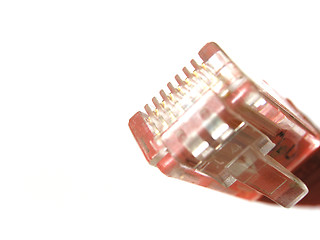 Image showing Computer network cable (red) isolated on white background.