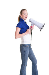 Image showing young woman with megaphone