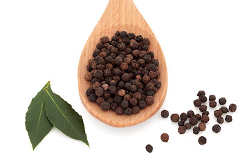 Image showing Peppercorns and Bay Leaf Herb