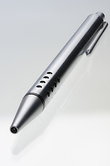 Image showing Shiny steel ball-point pen, hyper DoF