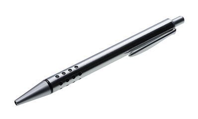 Image showing Shiny steel ball-point pen, hyper DoF, isolated