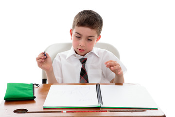 Image showing School student examining his work