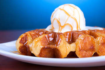 Image showing Waffle and ice cream