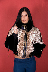 Image showing girl at leopard jacket