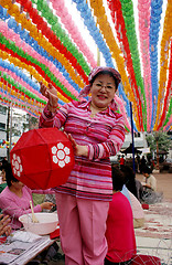 Image showing Korean woman making lanterns