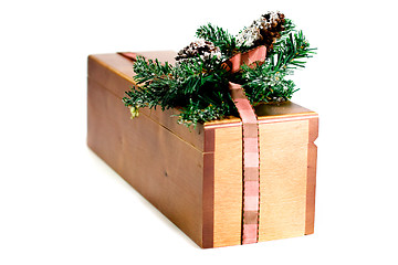 Image showing wooden gift box with xmas decoration