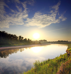 Image showing river landscape with sunrise