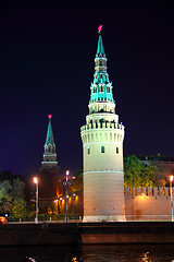 Image showing kremlin tower at night in Moscow