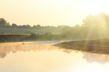 Image showing fishing on river in fog