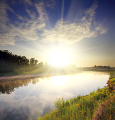 Image showing river landscape with sunrise