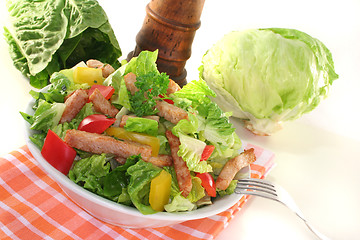 Image showing Mixed salad with strips of turkey