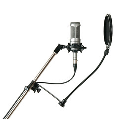 Image showing Studio microphone with pop filter isolated on white