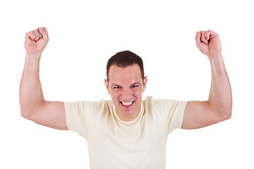 Image showing Portrait of a happy  man with his arms raised