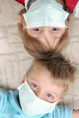 Image showing children with pretection flu mask