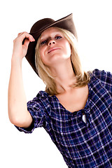 Image showing pretty western woman in cowboy hat