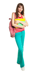 Image showing Schoolgirl with books and backpack